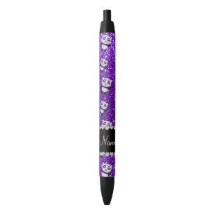 Personalized name indigo purple glitter pandas pen