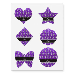 Personalized name indigo purple glitter pandas temporary tattoos