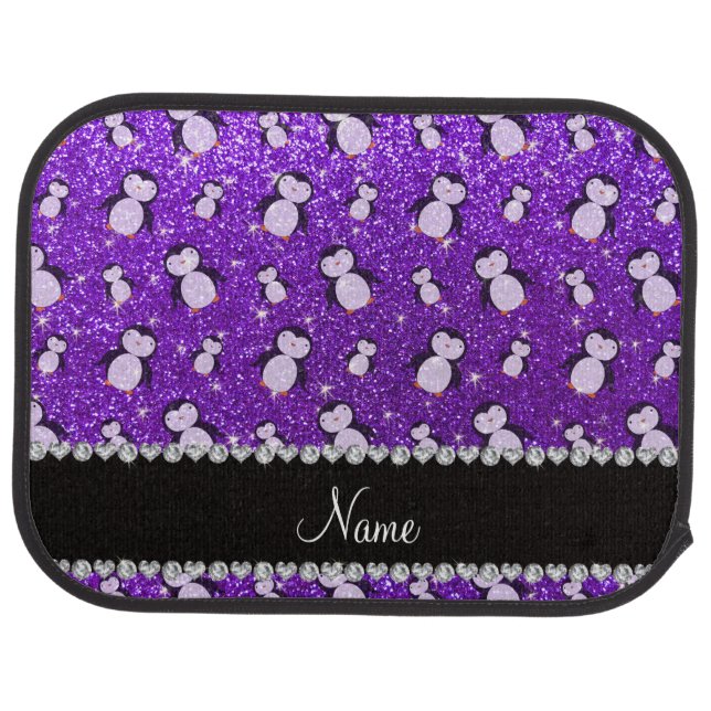 Personalized name indigo purple glitter penguins car mat (Rear)