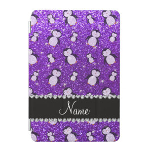 Personalized name indigo purple glitter penguins iPad mini cover