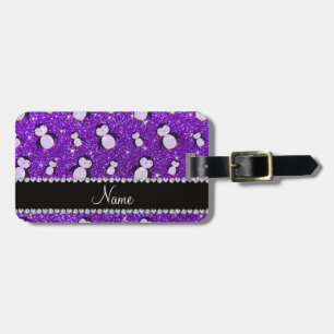 Personalized name indigo purple glitter penguins luggage tag