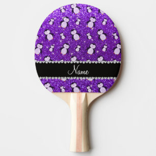 Personalized name indigo purple glitter penguins Ping-Pong paddle