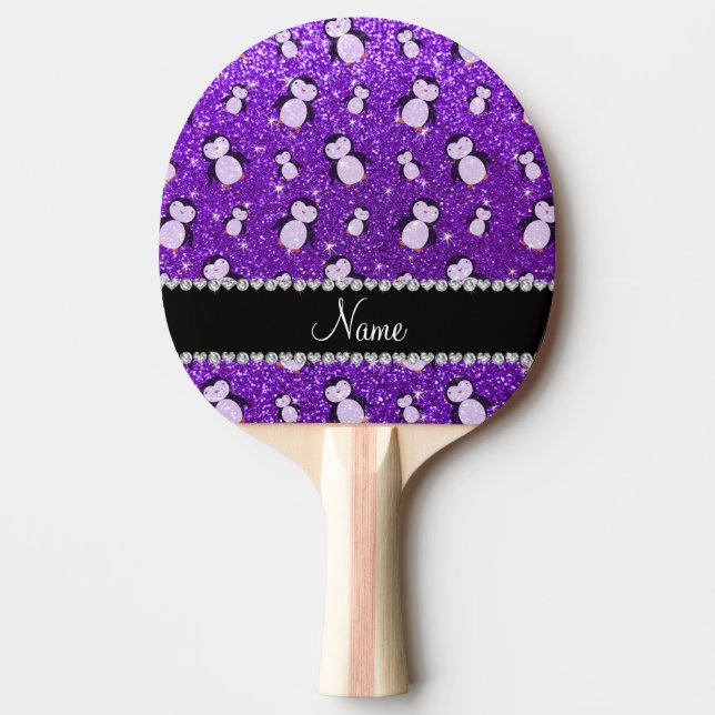 Personalized name indigo purple glitter penguins Ping-Pong paddle (Front)