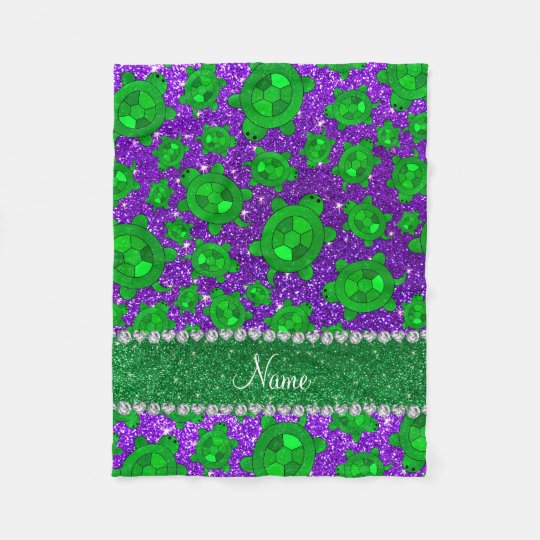 Personalized name indigo purple glitter sea turtle fleece blanket
