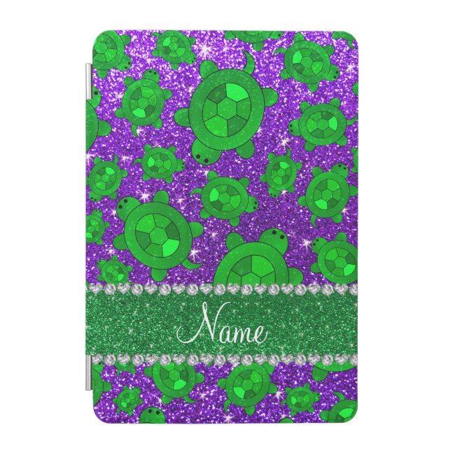 Personalized name indigo purple glitter sea turtle iPad mini cover (Front)
