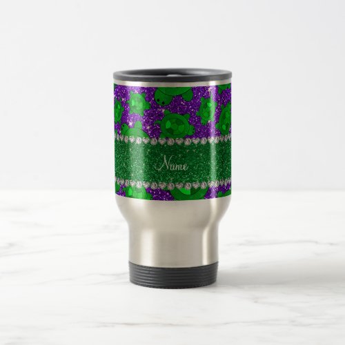 Personalized name indigo purple glitter sea turtle travel mug