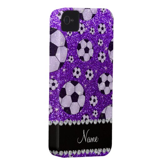 Personalized name indigo purple glitter soccer Case-Mate iPhone case (Back/Right)