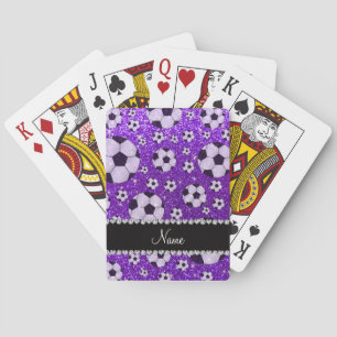 Personalized name indigo purple glitter soccer poker cards