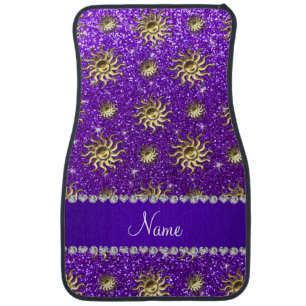 Personalized name indigo purple gold suns car mat