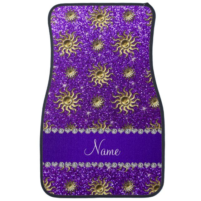 Personalized name indigo purple gold suns car mat (Front)