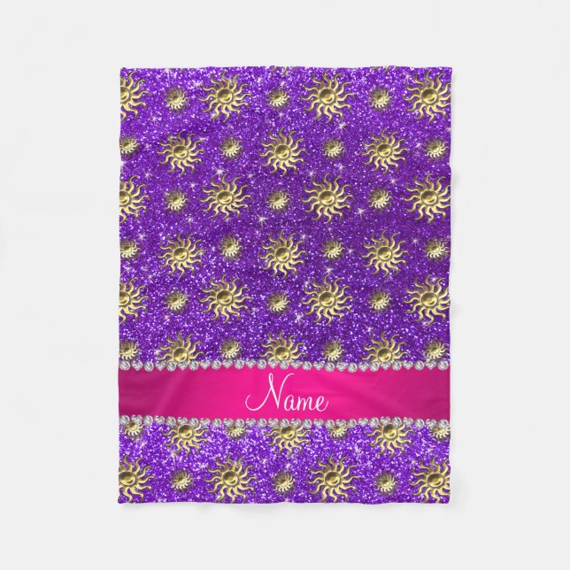 Personalized name indigo purple gold suns fleece blanket (Front)