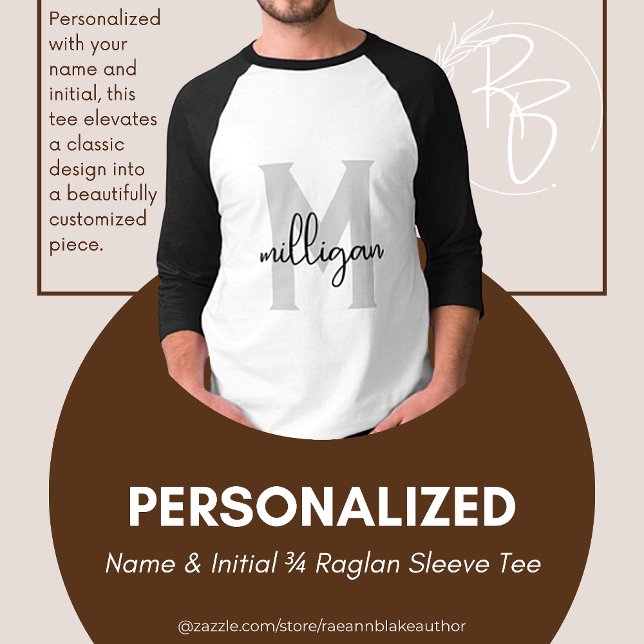 Personalized Name & Initial 3/4 Raglan Sleeve Tee (Creator Uploaded)