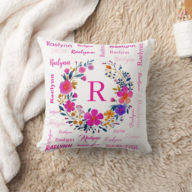 Personalized Name Initial Add Your Name White  Throw Pillow (Blanket)