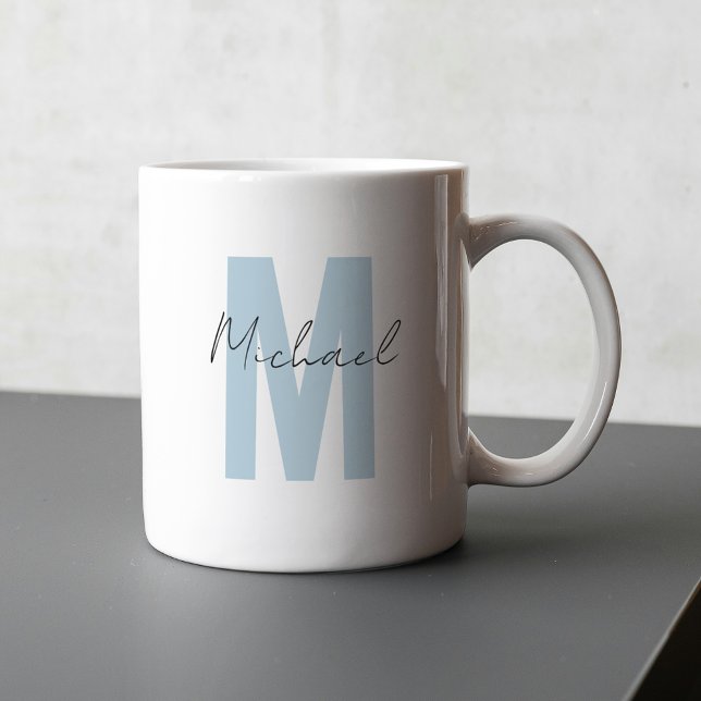 Personalized Name Initial Blue Monogram Cool Coffee Mug (Creator Uploaded)