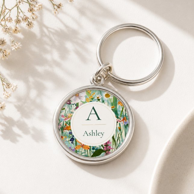 Personalized Name Initial Floral Gift for Her Keychain (Creator Uploaded)