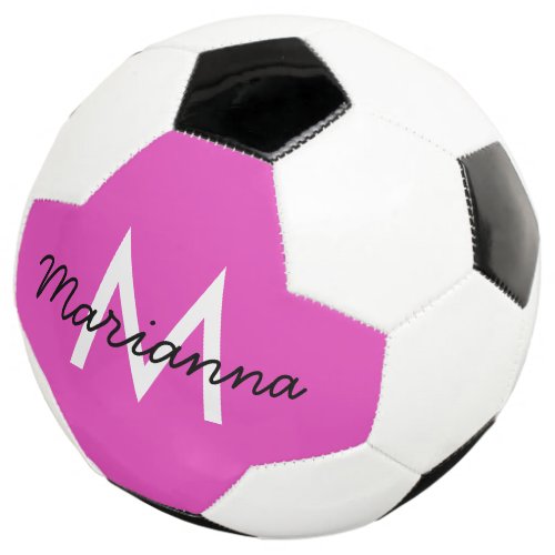 Personalized Name Initial Girly Bright Pink Soccer Ball
