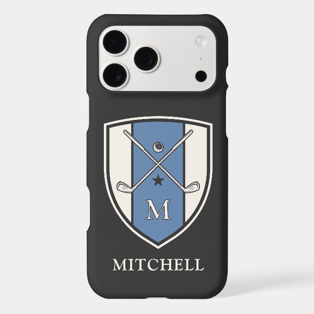 Personalized Name Initial Golf Crest Clubs Blue Case-Mate iPhone Case (Back)