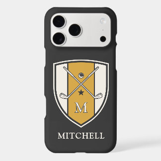 Personalized Name Initial Golf Crest Clubs Yellow iPhone 17 Pro Max Case