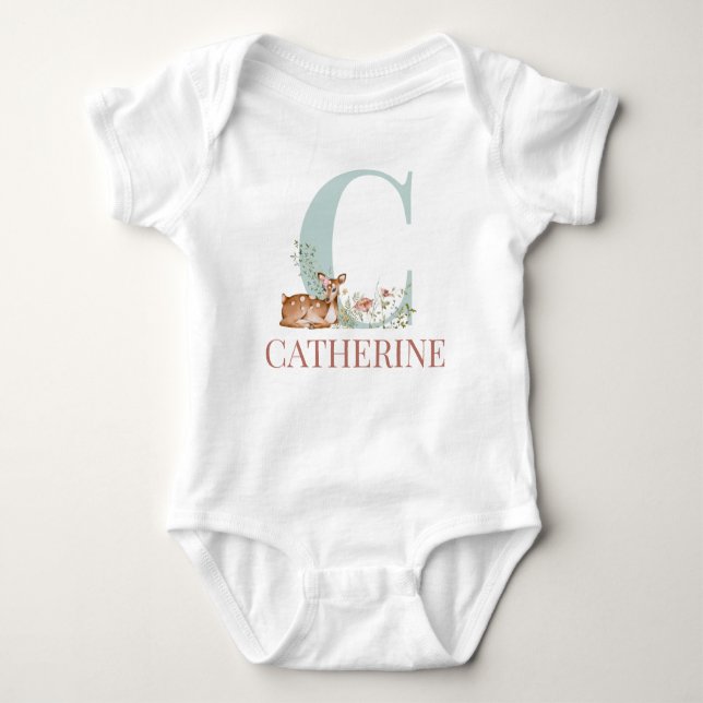 Personalized Name Initial Letter C Baby Bodysuit (Front)