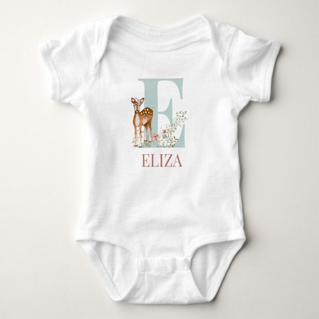 Personalized Name Initial Letter E Baby Bodysuit (Front)