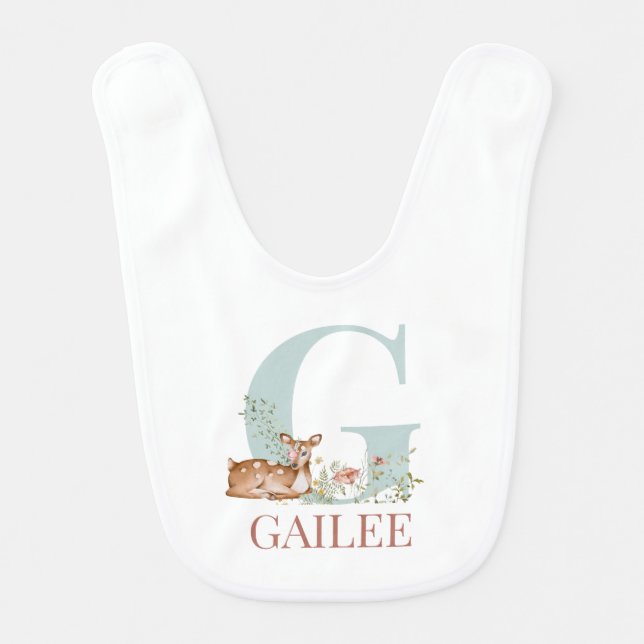 Personalized Name Initial Letter G Baby Bib (Front)