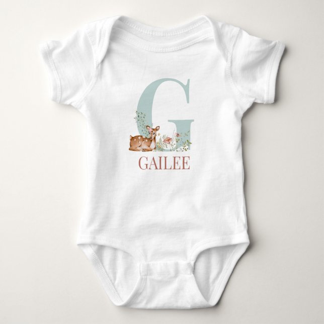 Personalized Name Initial Letter G Baby Bodysuit (Front)