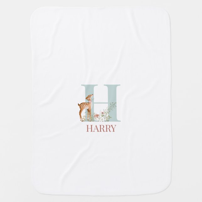 Personalized Name Initial Letter H Baby Blanket (Front)