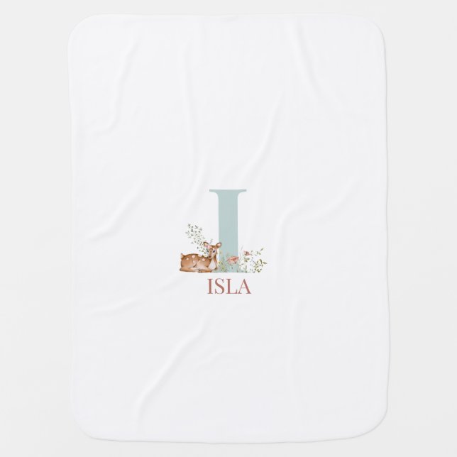 Personalized Name Initial Letter I Baby Blanket (Front)