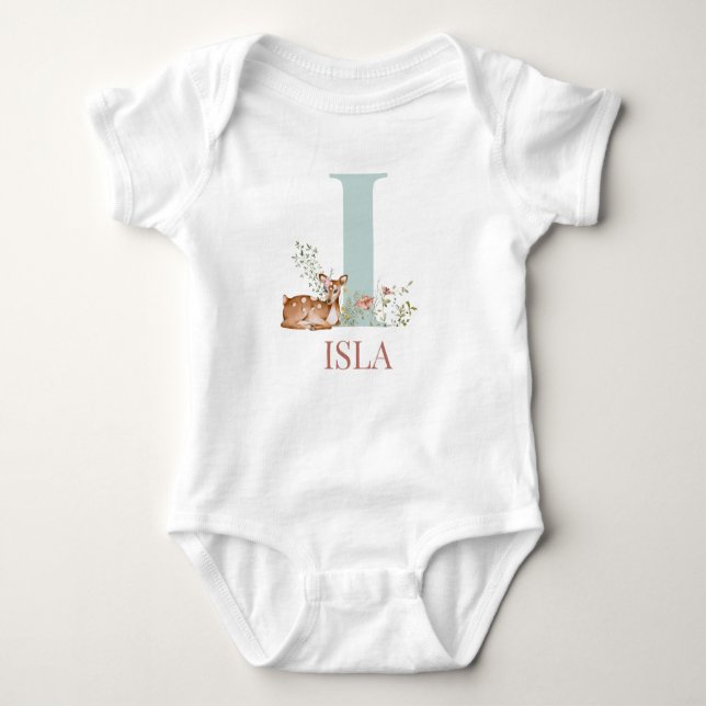Personalized Name Initial Letter I Baby Bodysuit (Front)