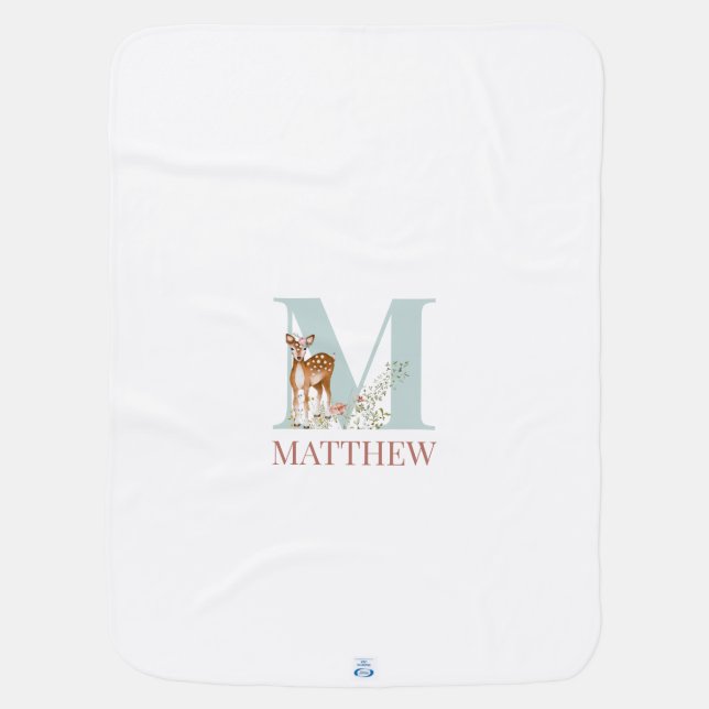 Personalized Name Initial Letter M Baby Blanket (Back)