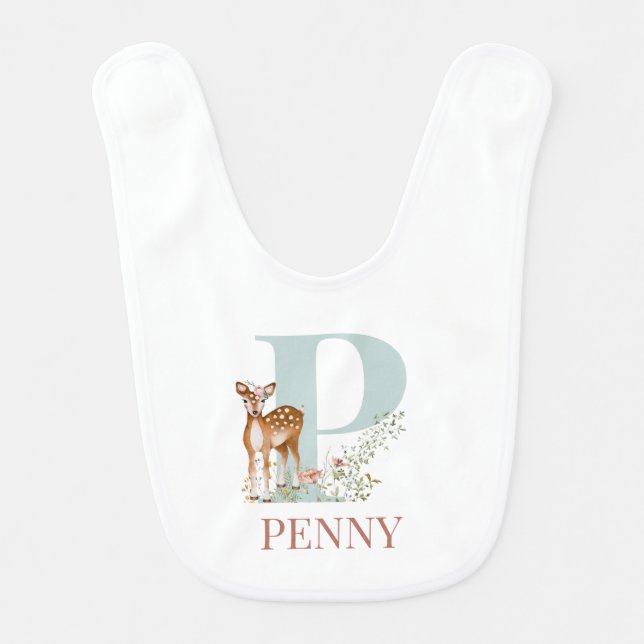 Personalized Name Initial Letter P Baby Bib (Front)