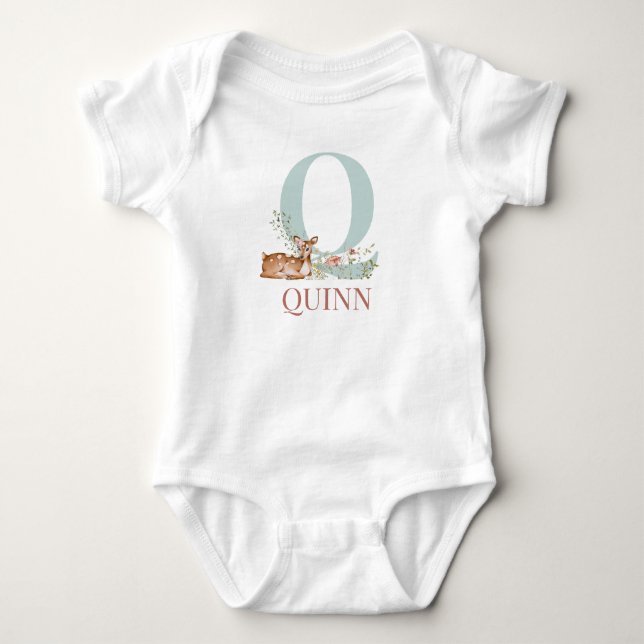 Personalized Name Initial Letter Q Baby Bodysuit (Front)