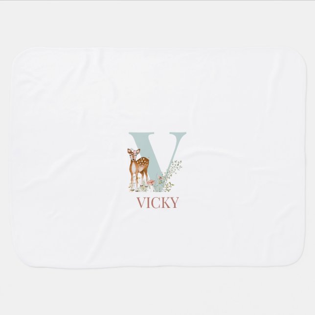 Personalized Name Initial Letter V Baby Blanket (Horizontal)