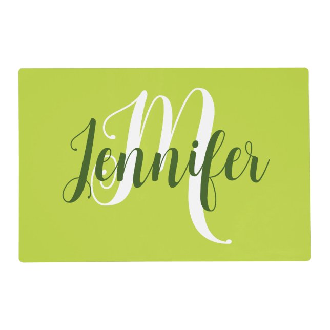 Personalized Name initial Lime Green Monogram  Placemat (Front)