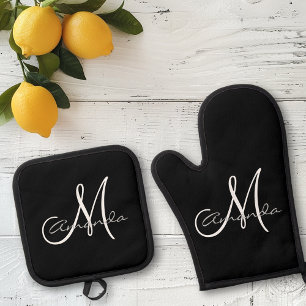 Personalized  Name Initial Monogram  Oven Mitt & Pot Holder Set