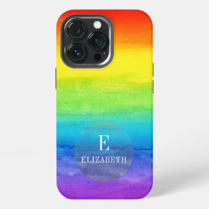 Personalized Name Initial Rainbow Watercolor iPhone 13 Pro Case