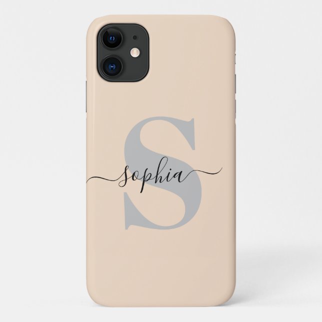 Personalized Name, Initial-Script, Linen/Silver Case-Mate iPhone Case (Back)