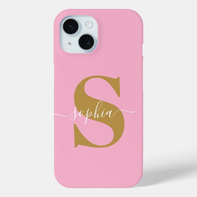 Personalized Name, Initial-Script, Pink/Gold Case- Case-Mate iPhone Case (Back)