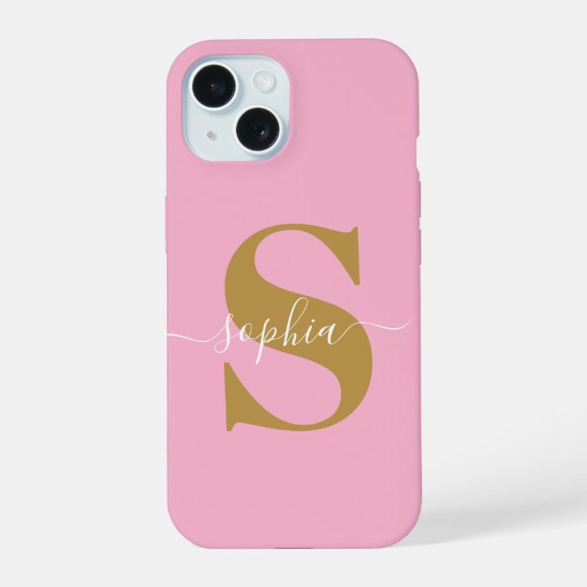 Personalized Name, Initial-Script, Pink/Gold Case- Iphone Case (Back)