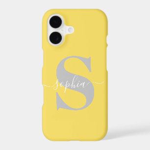 Personalized Name, Initial-Script, Yellow/Silver iPhone 17 Case