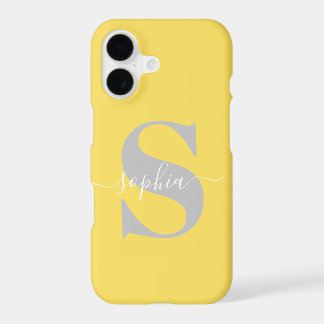 Personalized Name, Initial-Script, Yellow/Silver iPhone 17 Case
