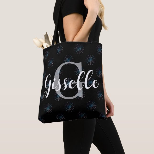 Personalized Name & Initial Starburst Pattern Tote Bag (Close Up)
