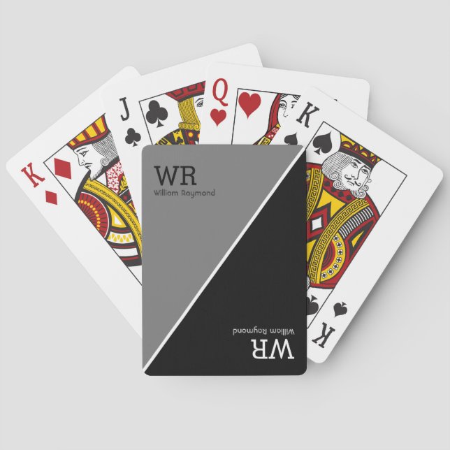 personalized name initials half-gray half-black poker cards (Back)