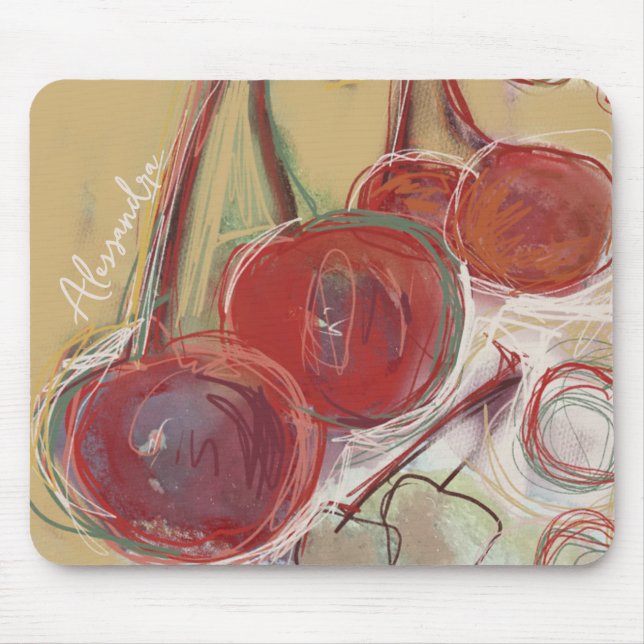 Personalized Name Initials Retro Hand Drawn Cherry Mouse Pad (Front)