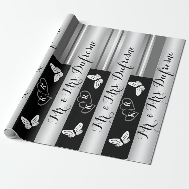 Personalized Name & Initials Wedding/Anniversary Wrapping Paper (Unrolled)