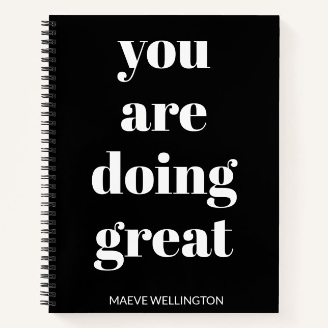 Personalized Name Inspirational Quote Black White Notebook (Front)