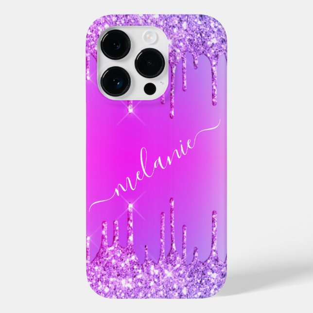 Personalized Name iPhone Case Purple Pink Neon (Back)