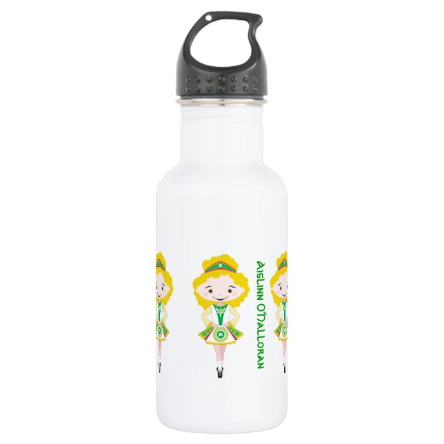 Personalized name irish dancing troupe blonde hair water bottle (Front)