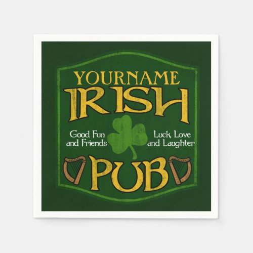 Personalized Name Irish Pub Paper Napkins