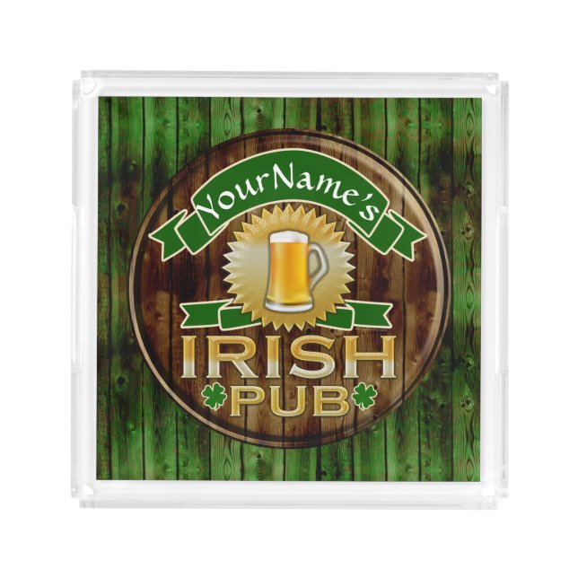 Personalized Name Irish Pub Sign St. Patrick's Day Acrylic Tray (Front)